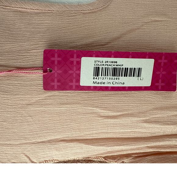 Up Ultrapink Blouse Boho Womens Large Crinkle Gauze Lace Long Cold Shoulder - Picture 7 of 10